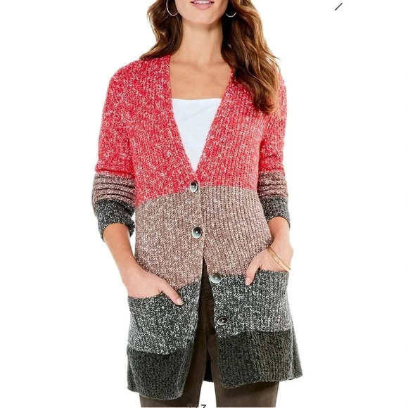 Nic & Zoe NWT’s warm ember rib knit Colorblock cardigan. Size 1X - Picture 3 of 9